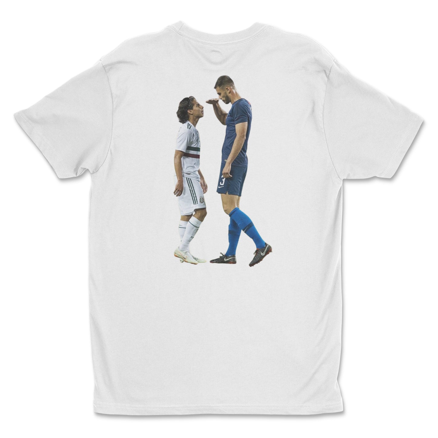 white t-shirt with miazga lainez picture - the height of rivalry