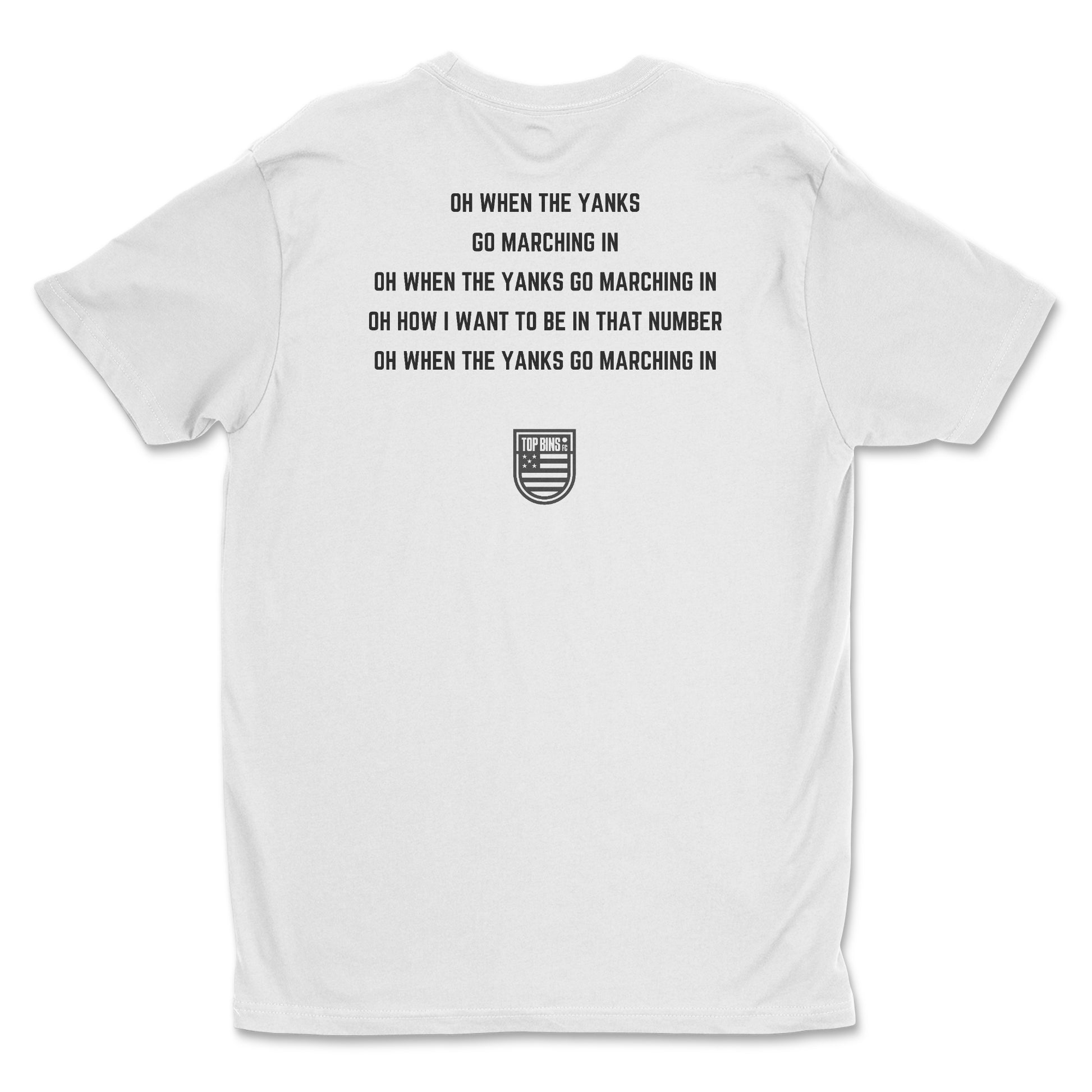 white t-shirt with text - oh when the yanks - usa emblem